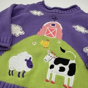 Vintage Y2k Purple Baby Girl Purple Sweater Size 6-9 M Farm Animals Embroidered